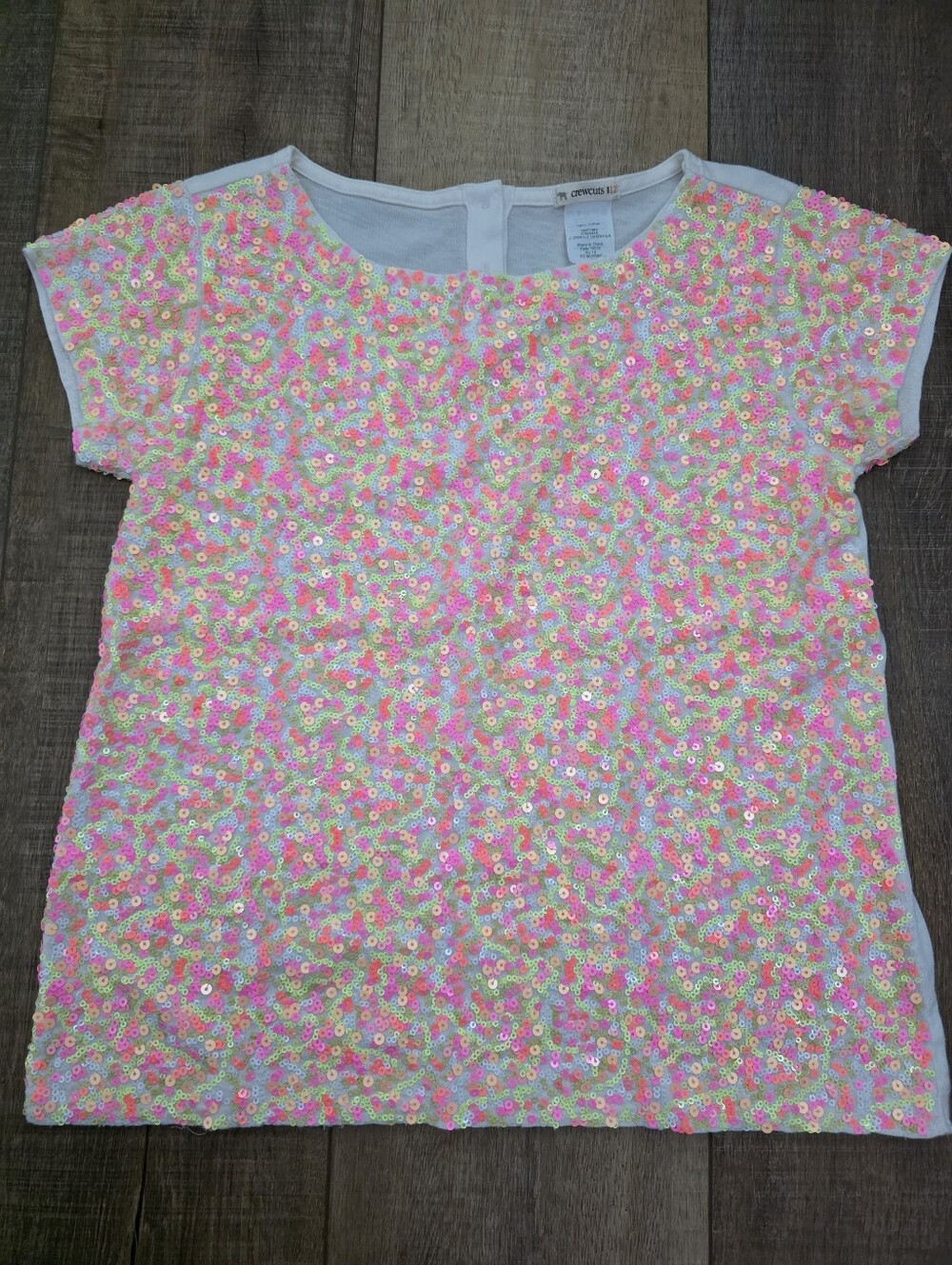 Crewcuts Neon Multi Sequin Short Sleeve Top - Girls Size 12